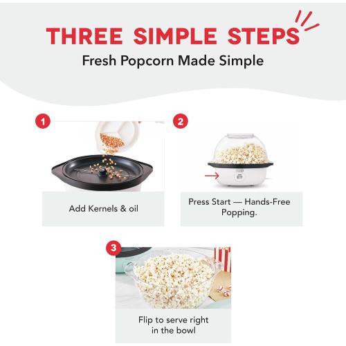 Dash SmartStore® Stirring Popcorn Maker - Electric Popcorn Machine with Butter-Melting Tray & Clear Serving Bowl - Features Stirring Bar - 24 Cups, White ‼️possible stains and broken or missing pieces ‼️