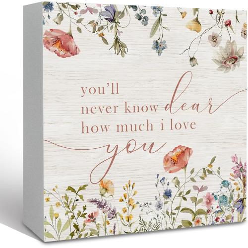 Wildflower Nursery Decor Wooden Sign Desk Decor, Boho Floral Nursery Decorative for Baby Girl Room, You'll Never Know Dear How Much I Love You Sign Shelf Desk Decorative 5x5 Inch