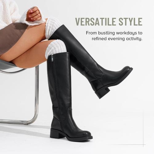 Size 8 Vepose Women's Square Toe Knee High Chunky Heel Tall Boots Side Zipper