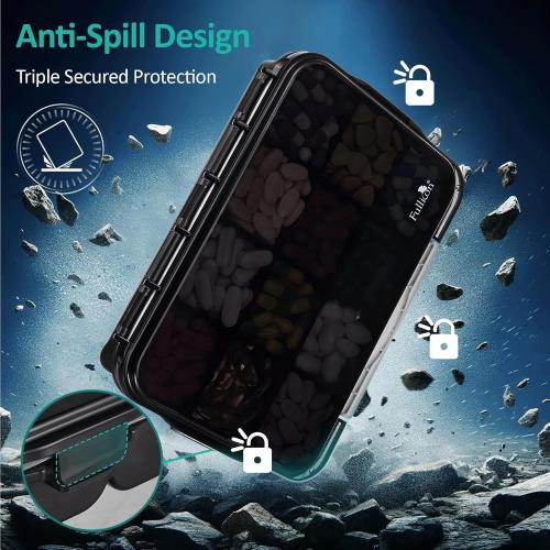 Fullicon Moisture Proof Travel Pill Organizer, 12 Large Compartments, Black