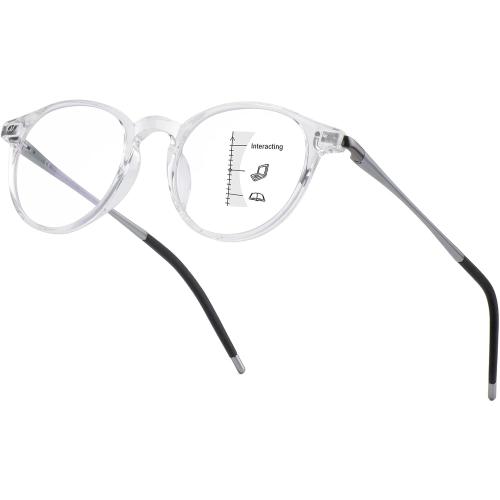 Exquisite Round Ultralight Progressive Multifocus Reading Glasses Women Men Durable Blue Light Blocking Anti EyeStrain/UV Multifocal Readers Spring Hinge（Mid-Near Range 3ft,Top is Not 0）2.5 Clear
