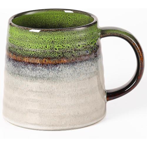 Large Ceramic Coffee Mug, Handmade Pottery Mugs, Tea Cups with Big Handle for Office and Home, 15.5 oz, Dishwasher and Microwave Safe (Spring Green)