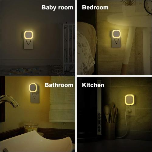 YUNLEX 2 Pack Warm White Night Light, Gentle Eye-Care with Dimmable Soft Glow & Indirect Reflection, Auto Dusk to Dawn Sensor, Plug in Nightlight for Nursery, Kids Room, Bedroom, Hallway