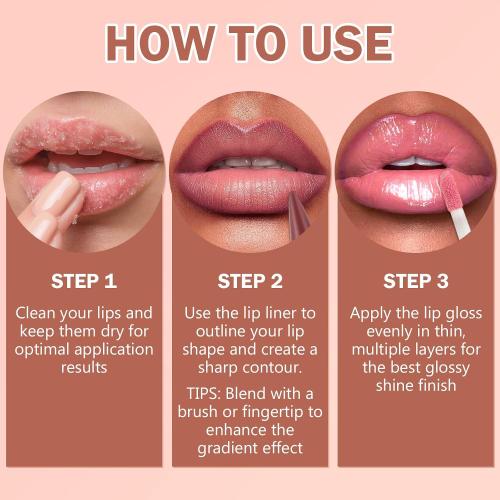 Lip Liner & Gloss Lipstick Combo - 2 in 1 Dual-Ended Lip Combo Set, Black Velvet Matte Lip Liner & Buildable Clear Mirror Glowy Lip Gloss Kit for Women, Long Wear Shiny Plumping Finish, 01