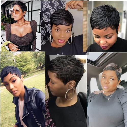 Short Cut Wigs for Black Women Synthetic Pixie Cut Wig(Black)