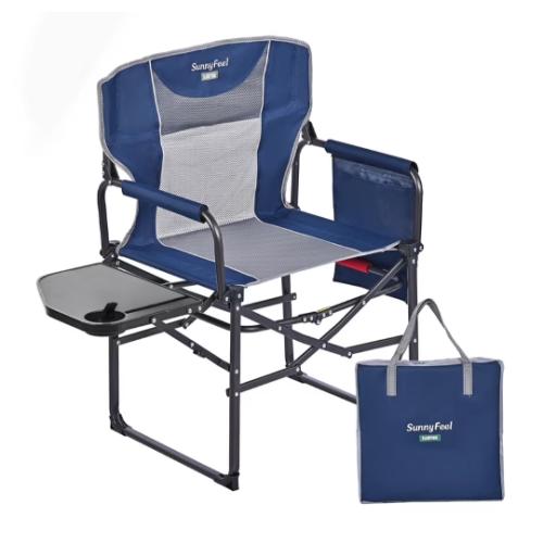 SUNNYFEEL Camping Directors Chair Aluminum Oversized Portable Folding Chair with Side Pocket and Adjustable Side Table for Beach, Fishing, Trip, Picnic, Lawn, Concert Outdoor Foldable Camp Chairs