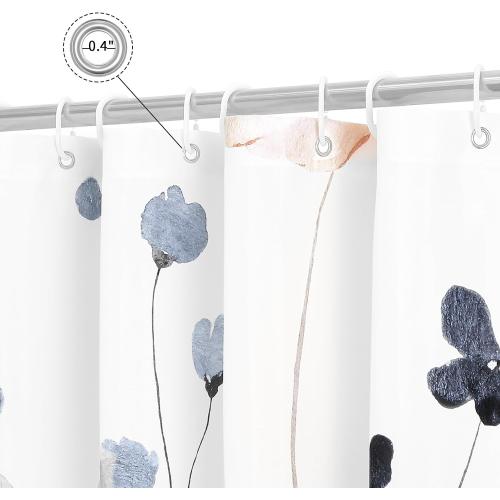 Gibelle Blue Beige Watercolor Floral Fabric Shower Curtain, 36x72