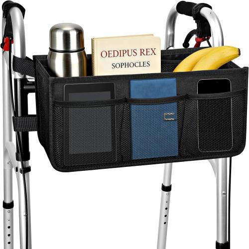 Dotday Upgraded Walker Basket with Cup Holder, Foldable Walker Bag
