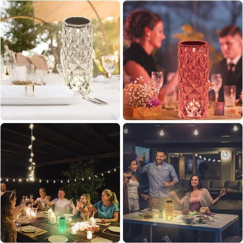 BGFHome 2 Pack Crystal Table Lamp 16 RGB Color Changing Rose Diamond Touch Lights, Protable Rechargeable Cordless Bedside Night Light with Remote, Aesthetic Room Decor Gift for Bedroom, Party, Dinner