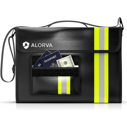 Upgraded Fireproof & Waterproof Document Bag – Lockable 17”x 12”x 5” with Wallet Protector - Reflective to Find Fast at Night – Shield Documents & Valuables from Fire & Water - Firefighter Designed