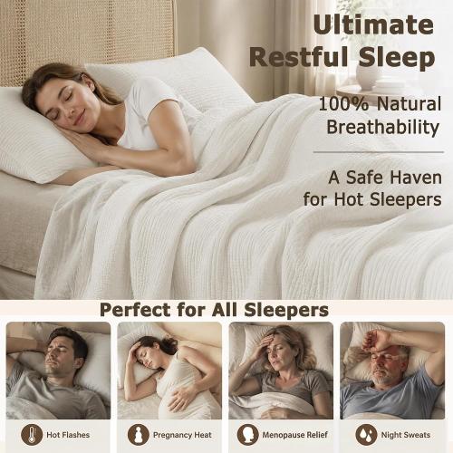 Wonderful Natural Linen Cotton Quilt - Skin-Friendly Breathable & Hypoallergenic Pre-Washed Quilt King, 3 Piece Wave Stitched White Bedding Set, All-Season Use Bedspread & Coverlet Bedding, 104x94