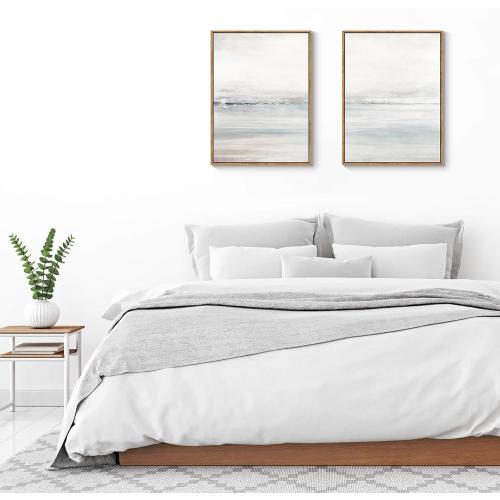 Gardenia Art Framed Wall Art Set Abstract Ocean Beach Canvas Wall Decor Nature Shore Horizon Pictures Modern Decorative Coastal Seascape Artwork for Bedroom Bathroom Home Office 12x16x2 Natural