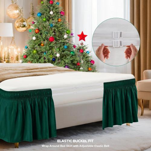 Wrap Around Bed Skirt King Size 15 Drop-Elastic Dust Ruffle Hunter Green