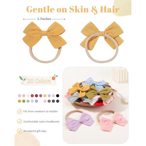 jollybows 20pcs Baby Girls Nylon Hair Bows Headbands Linen Hair Bands