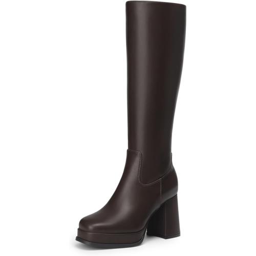 SIZE 8.5 ❗❗Athlefit Platform Knee High Boots Women Square Toe Chunky Heel Fall Boots