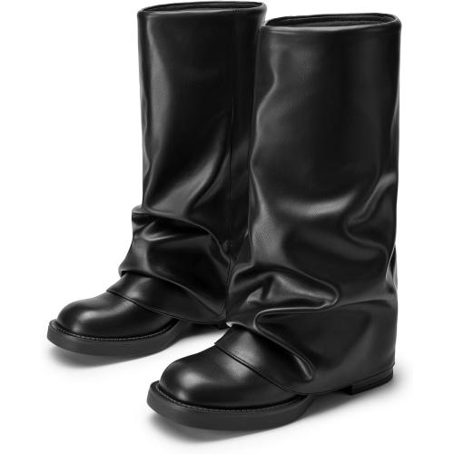 SIZE 11❗❗Athlefit Women's Fold Over Knee High Boots Pull On Square Toe Slouchy Boots