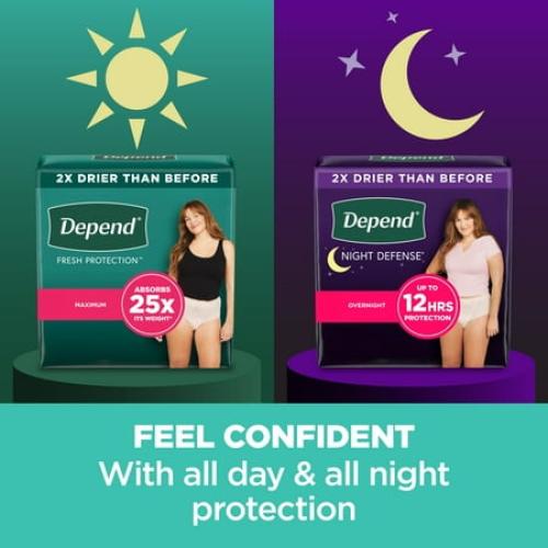 Depend Fresh Protection Incontinence Underwear for Women, Adult Diapers, M, 18 Count