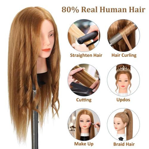 Opini Mannequin Head with 80% Human Hair 26-28 Doll Head for Hairdresser
