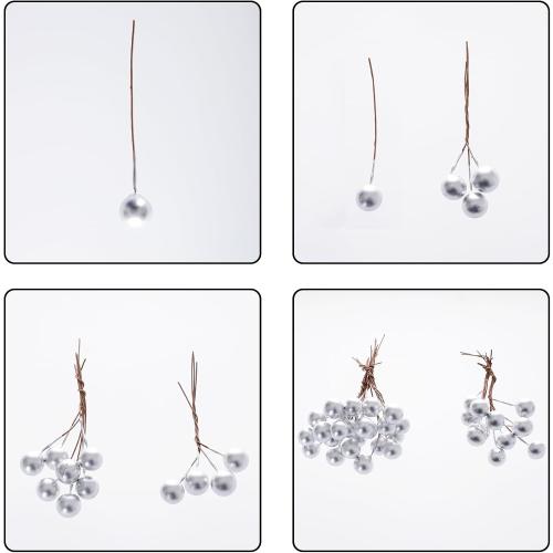 Lystaii 200pcs Artificial Holly Berries Mini 10 mm Christmas Fake Berries with Wire Stems Artificial Berry Fake Berry Stems Picks for Christmas Tree Decorations Wreath Craft Wedding Party (Silver)
