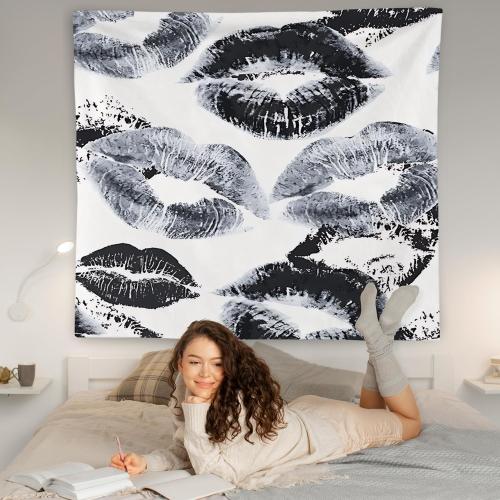 WNAGT Trendy Black and White Kiss Lips Tapestry Wall Hanging, Funky Makeup Wall Decor, Fashion Aesthetic Wall Blanket Decor for Girls Room College Dorm Makeup Room Beauty Room, 50x60 Inch