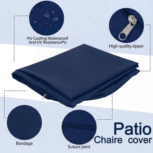 Wenqik 3 Pcs Waterproof Outdoor Seat Cushion Covers Slipcover, Navy Blue