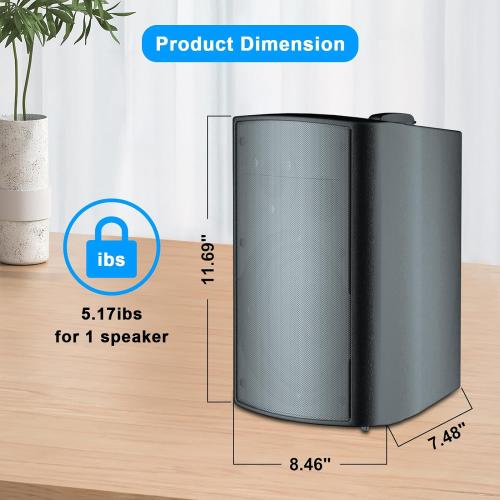 STUDIOFINIX 800W 6.5 Inch Outdoor Bluetooth Speakers Waterproof Wired with Multifunctional Amplifier Wall Mount Weatherproof Loudspeaker System for Patio Garden Poolside Home(4 Speakers,Black)