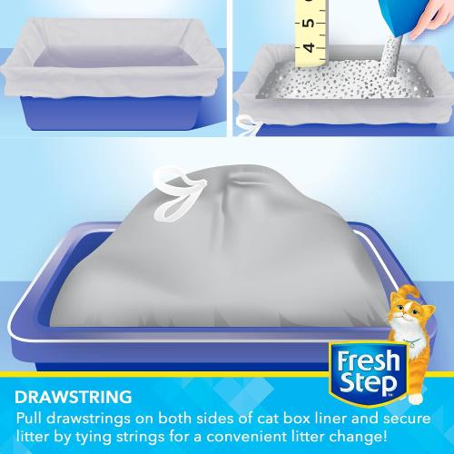 Fresh Step Drawstring Cat Litter Liners, Unscented, 2.5 ft x 17 in, 15 Ct 3 pack