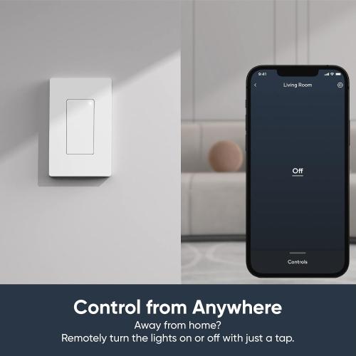 Wyze Switch, 2.4 GHz WiFi Smart Light Switch, Single-Pole, Needs Neutral Wire, Compatible with Alexa, Google Assistant, and IFTTT, No Hub Required, 1-Pack, White