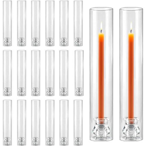 20 Pack Glass Hurricane Candle Holders 12.6 Open Ended Candlestick Holder Tubes Clear Bottomless Cylinders Suitable Taper LED Candles for Wedding Party Christmas Table Centerpiece Decor