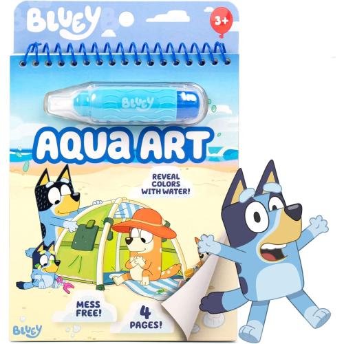 Horizon Group USA Bluey Aqua Art - Reusable Water Reveal Activity Pages With Water Pen for No-Mess Drawing and Coloring