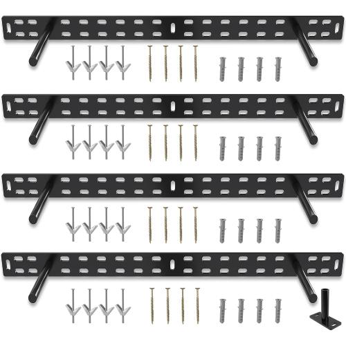 Hungsmart- 4 x 22 inch Heavy Duty Floating Shelf Bracket - Long Wall Shelves Support, Hidden Floating Shelf Hardware, Black Shelf Brackets, Perfect for Kitchen/Nursery/TV Wall Shelf Decor (10 inch rod)