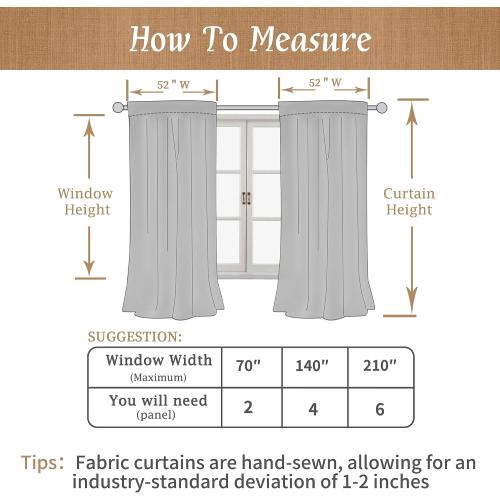 LAMIT 100% Blackout Natural Linen Curtains, 63 Inches Linen Textured Thermal Bedroom Curtains Back Tab and Rod Pocket Neutral Panels with White Liner for Farmhouse, , 52 x 63 Inch, Ivory