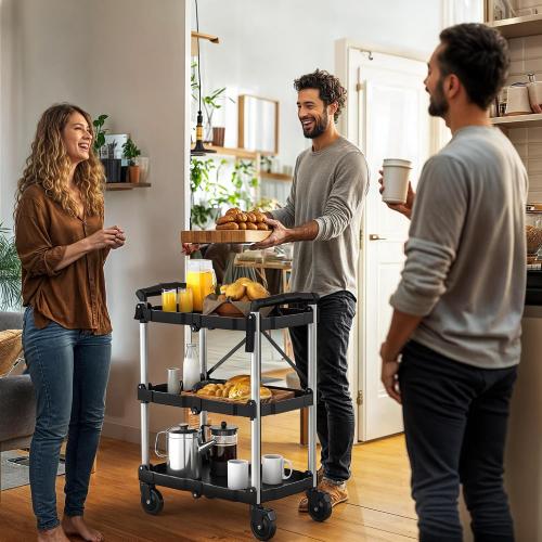 DWVO 350 LBS Foldable Folding Utility Cart on Wheels, Foldable Service Collapsible Utility Carts with Wheels, Collapsible Rolling Cart with Locking for Garage Home Restaurant