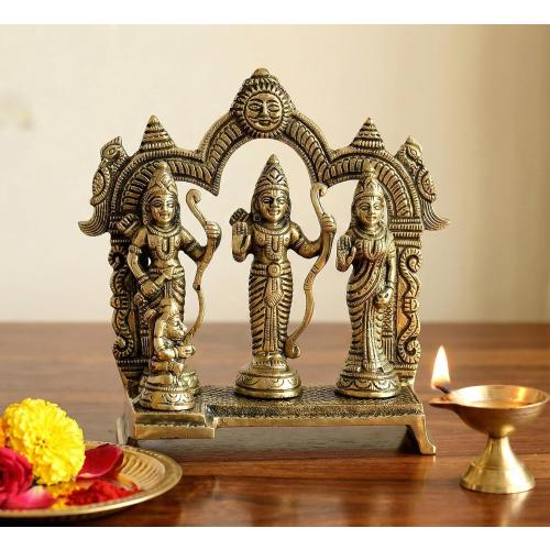 StonKraft - Brass Ram Darbar Includes Rama, Sita, Laxman, Hanuman Murti Idol Statue Figurine | 6.75 inches