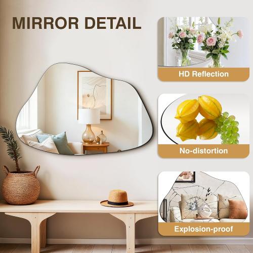 FICTOR Irregular Asymmetrical Wall Mirror, 36 x 24 Modern Decorative Mirror for Entryway, Bathroom, Bedroom, Living Room, Dining Room