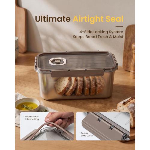 Airtight Stainless Steel Bread Box, Large Bread Storage Container, 2 Packs