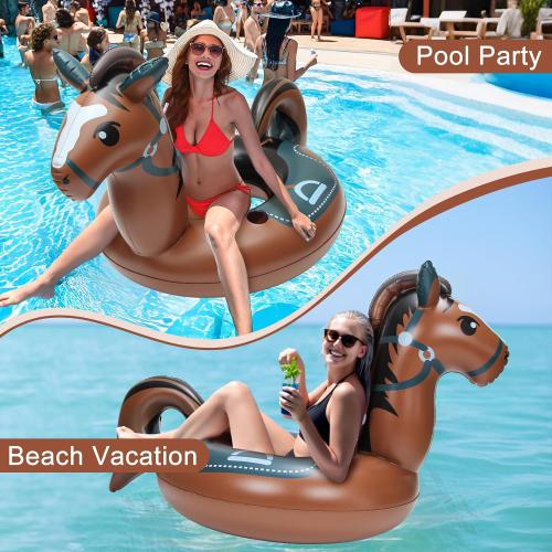 Pool Floats, Funny Pool Floaties Inflatables Rafts for Outdoor Water Lounge, Brown Horse Pool Swimming Ring for Beach Party & Tubes Pool Toys Float for Adults