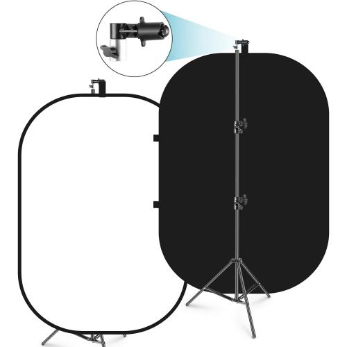 Neewer 5x7ft/1.5x2m Chromakey Foldable Backdrop with Stand 8.5ft/2.6m, 2-in-1 Reversible Black White Green Background Panel for Photography Studio, Live Streaming, Video Calls, Games