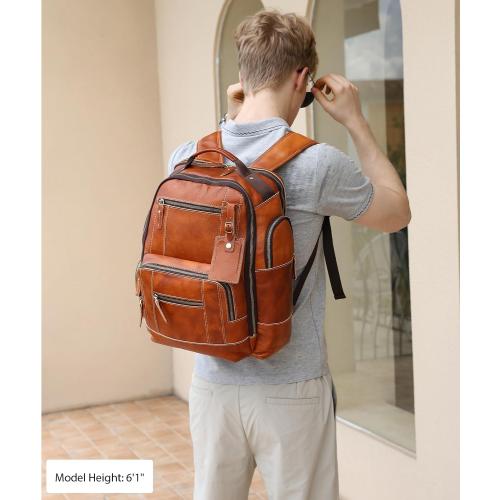 LANNSYNE Leather Backpack for Men, 15.6 Laptop Backpack, 24L Rucksack
