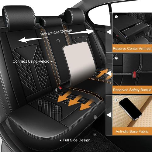 Car Seat Covers Full Set Fit for Nissan Kicks 2018-2025 2026 Waterproof Seat Covers Faux Leather Car Seat Cushions Automotive Seat Protectors Covers(5 Seats, Black)