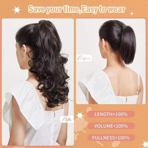 Ponytail Extension Claw 18 Curly Wavy Clip in Hairpiece Ponytail Hair Extensions Long Pony Tail Synthetic for Women Light Auburn