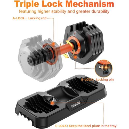 Adjustable Dumbbell Set 25lb/50lb, 10 in1 Adjustable Dumbbells for Home Gym