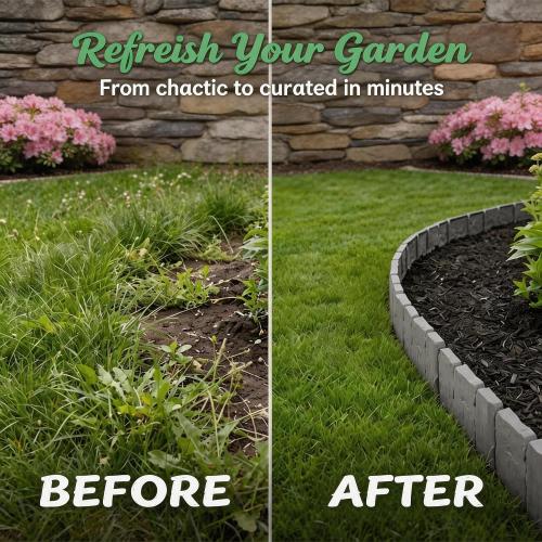 Imitation Stone Garden Fence Edging, Interlocking Plastic Landscape Border Panels for Flower Bed Lawn Path Yard Decor (Black,10pcs)