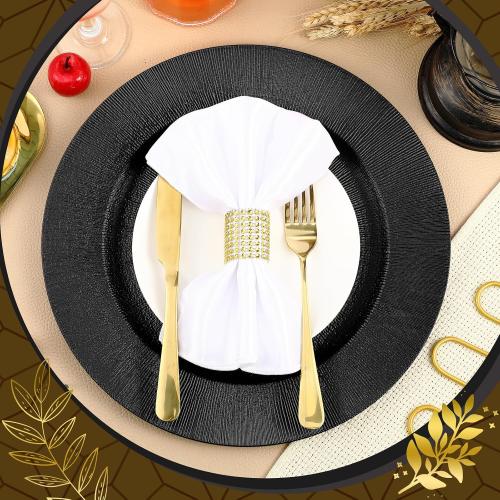 Tanlade 50 Pcs Charger Plates Bulk, 13 Inch Plastic Round Charger Dinner Plates Elegant Wedding Serving Plate for Event Tabletop Wedding Party Bridal Baby Shower Decor (Black)
