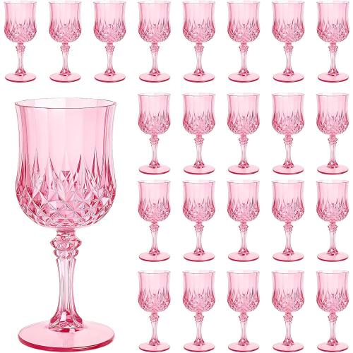 Plastic Wine Glasses , 7.7 oz Reusable Plastic Goblets, Pink