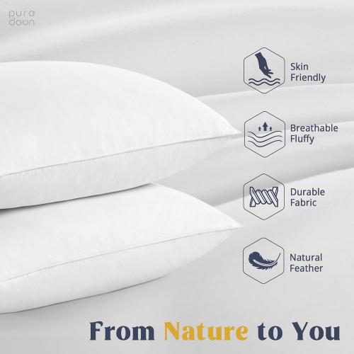 Goose Feathers and Down White Pillows Bed Sleeping Hotel Collection Pillows Set of 2 Queen Size
