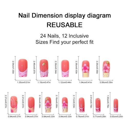 24Pcs Summer Flower Press on Nails Medium Square Fake Nails with 3D Gold Starfish Beads Pearl Design Glossy Pink Floral False Nails Full Cover Glue On Nails Yellow French Tip Stick on Nails for Women