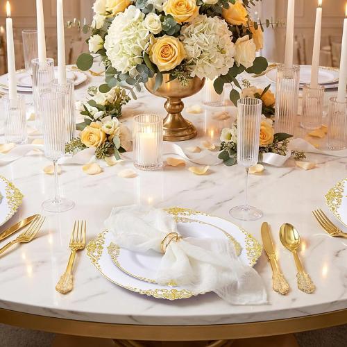 100PCS White Plates with Gold Trim Disposable for Thanksgiving