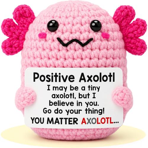 Positive Mini Axolotl Charm Buddie - Emotional Support Crochet Dolls Positive Crochet Animals Gifts Emotional Support Plush Stuffed Animal for Anxiety & Stress Relief
