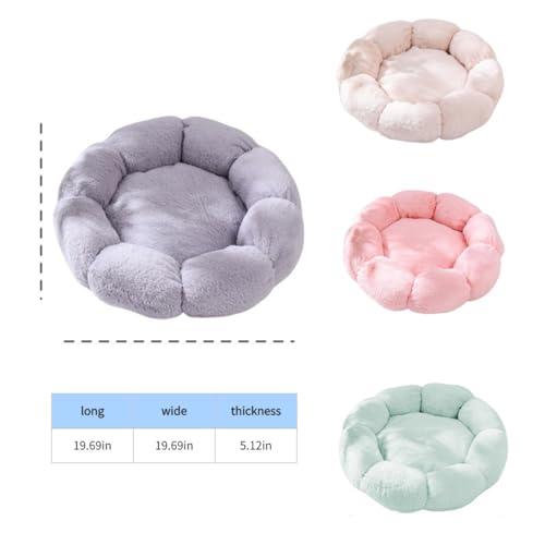 Plush Cat Beds for Indoor,Flower Shape Soft Pet Bed with Anti Slip Bottom,Donut 360 Degree Support Dog Bed for Bedroom Living Room (Grey)